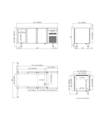 Mesas Frías Fondo 800mm Mesa Refrigerada Pasante Central 5 puertas 2695x780mm Coreco MFCG-300 Coreco MFCG-300