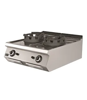 Cocina Wok a Gas Sobremesa 2 fuegos 2 x 18 kW Fondo 700