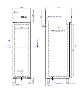 Armario refrigerado Inox 1 puerta con estantes GN 1/1 Edenox APG-51...