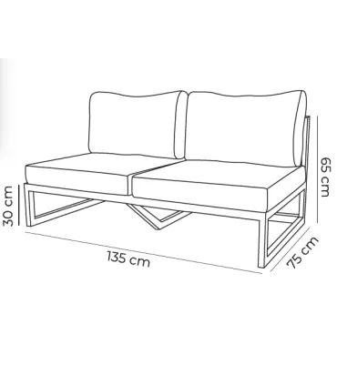 Sofás Exterior Sillón de 2 Plazas con Brazos en Aluminio en poliester gris 135x75x65cms Conva CHAV2BPG
