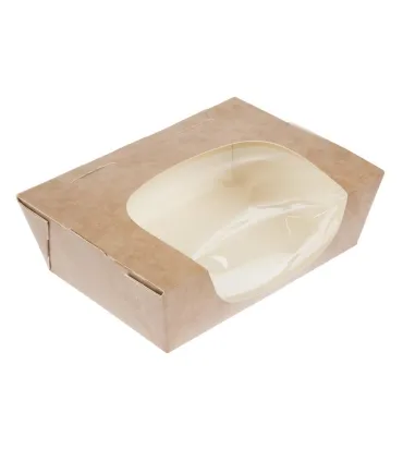 Envases Alimentarios Caja 825 ml con Tapa y ventanillas en papel kraft compostable Colpac ( Caja 250)  FA392