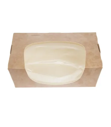 Envases Alimentarios Caja 825 ml con Tapa y ventanillas en papel kraft compostable Colpac ( Caja 250)  FA392