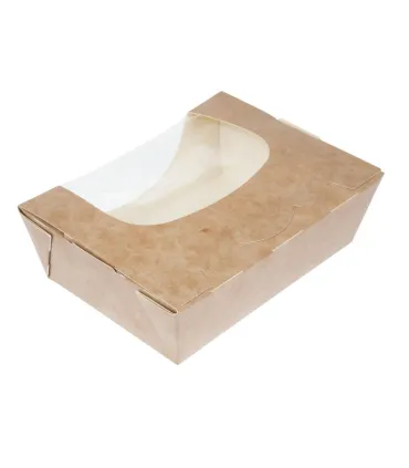 Envases Alimentarios Caja 825 ml con Tapa y ventanillas en papel kraft compostable Colpac ( Caja 250)  FA392
