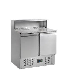 Mesa fría Pizzería encimera de granito y vitrina 5 GN 1/6 GP92