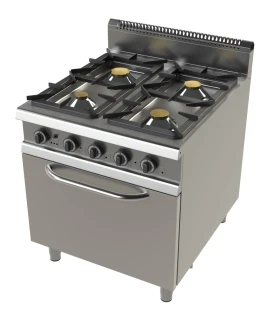 Cocina a gas con horno GN2/1 de 4 fuegos 4,3+8,3+10+8,3 Kw Serie 90...