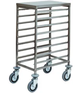 Carro bandejero bajo de acero inoxidable para 8 bandejas GN 1/1