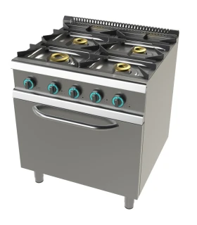 Cocina a gas con horno GN2/1 de 4 fuegos 4,5+8+2x6Kw Serie 900 JUNE...