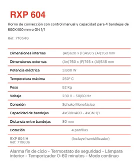 Horno eléctrico 3.8 kW FM RXP-604 4 niveles de 60x40 o GN 1/1