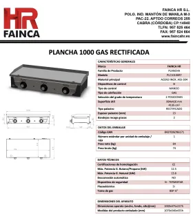 Plancha a gas 100 cms en acero rectificado placa de 15mm PLC10100RT