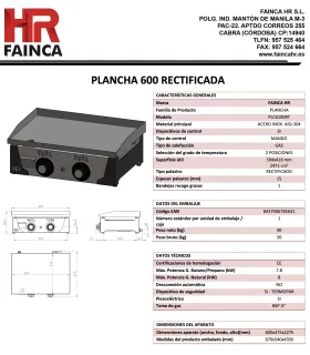 Plancha a gas 60 cms en acero rectificado placa de 15mm PLC6100RT