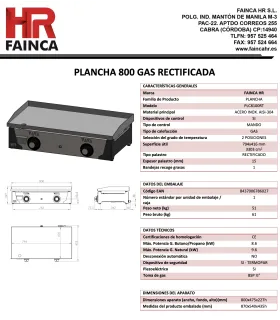 Plancha a gas 80 cms en acero rectificado placa de 15mm PLC8100RT