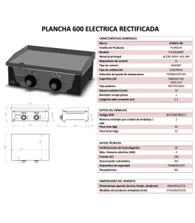 Plancha eléctrica 60 cms de acero rectificado 15mm PLCE6100RT