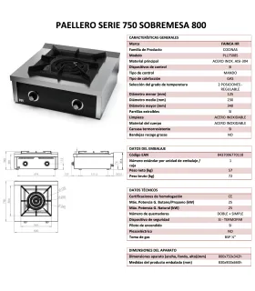 Paellero a Gas de 3 aros ø34 cms 25 kW HR Fainca Serie 750