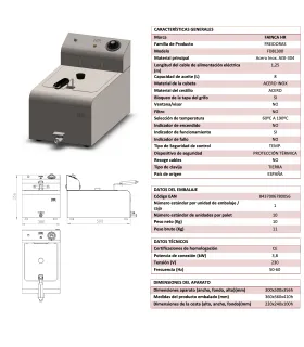 Freidora eléctrica sobremesa 8 litros 3.8kW FD8L300