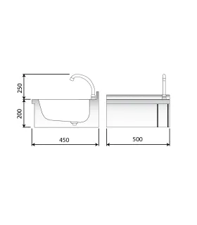 Lavamanos mural con grifo y pulsador frontal 500x450x200h mm Edenox...