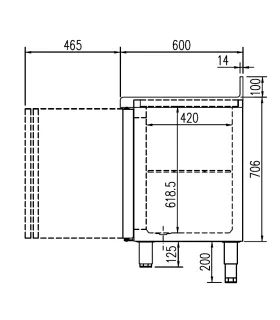 Mesa Refrigerada de 3 puertas y fregadero 2020x600mm Docriluc BMR-2...