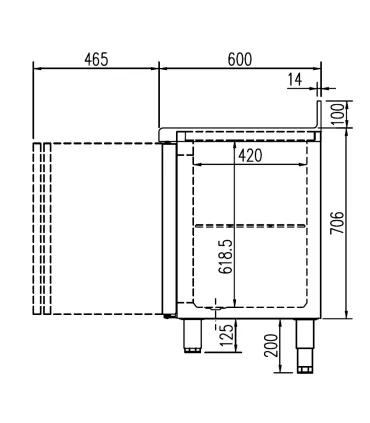 Mesa Refrigerada de 3 puertas y fregadero 2020x600mm Docriluc