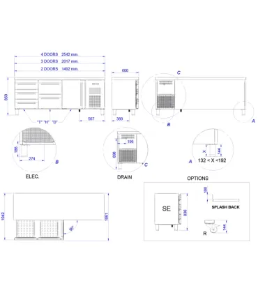 Mesas Frías Snack fondo 600mm Mesa Refrigerada 3 puertas de cristal Edenox MPS-200 HC LC Edenox 19059807