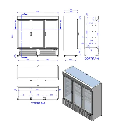 Armarios Expositores Congelados Armario Expositor Refrigerado 3 puertas batientes 1650 litros Edenox APE-1603-C Edenox 19091038