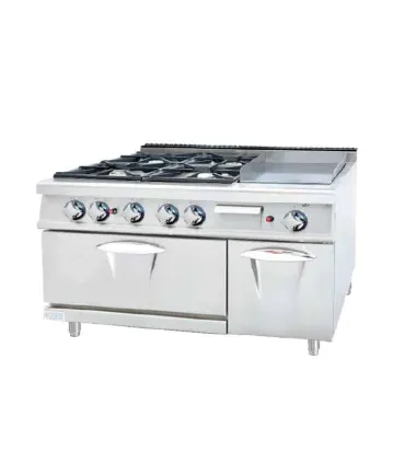Cocinas a Gas Cocina de 4 fuegos, horno a gas y plancha de cromo duro 1200x730mm Importación