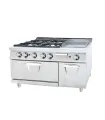 Cocina de 4 fuegos, horno a gas y plancha de cromo duro 1200x730mm
