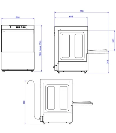 Lavavajillas Puerta Abatible Lavavajillas cesta 50x50 trifásico Edenox AFG-720-B Edenox