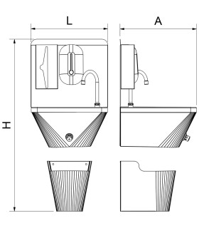 Lavamanos Lavamanos integral mural de rodilla con dispensador de jabón y toallas Fricosmos 061406
