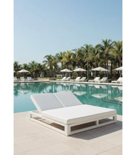 Camas Exterior Cama Reclinable Aluminio Blanco 150x200x41cms con Colchón Naútico Basic Blanco Conva CMRAL150VL