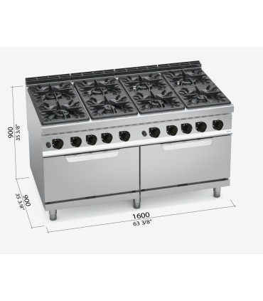 Cocina a Gas 8 Fuegos con 2 Hornos Bertos Máxima 900