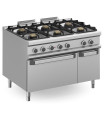 Cocina a gas 6 fuegos con horno eléctrico GN 2/1 MBM Magistra Plus 900