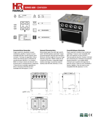 Cocinas a Gas Cocina a gas de 4 fuegos con horno a gas CB4F600H HR Fainca CB4F600H