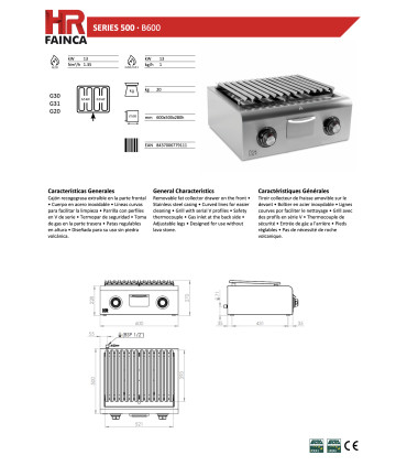 Barbacoas Barbacoa a gas de sobremesa Serie 500 60x50 cms B600 HR Fainca B600