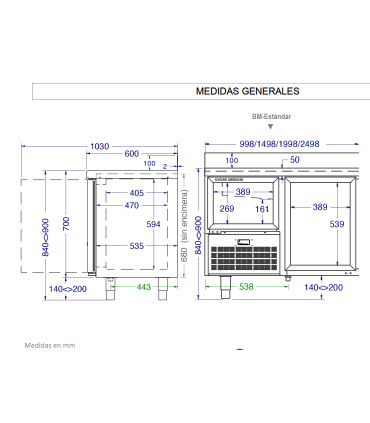 Bajo Mostrador Refrigerado 2500mm fondo 600mm Oscar Zarzosa