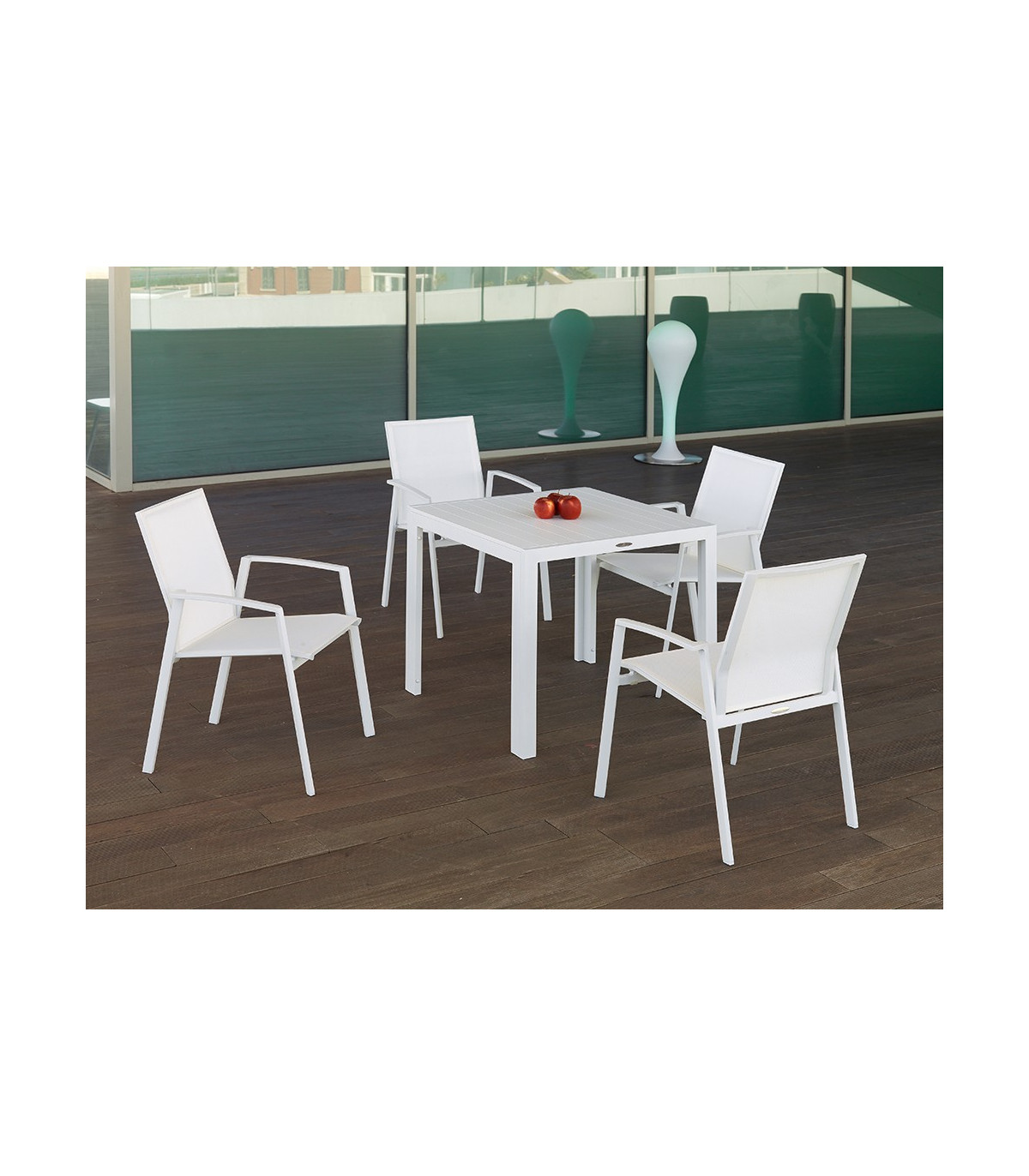 Tumbonas Mesa de aluminio color blanco 80x80 Calpe Arkimueble 068