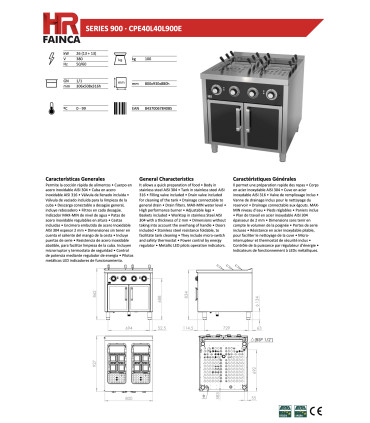 Cocedores de Pasta Cuecepasta Eléctrico de 40+40 litros CPE40L40L900E HR Fainca CPE40L40L900E