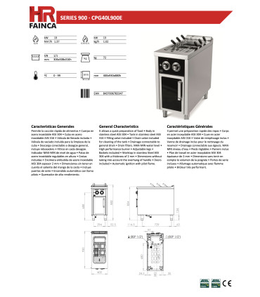 Cocedores de Pasta Cuecepasta a Gas de 40 litros CPG40L900E HR Fainca CPG40L900E