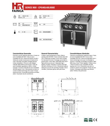 Cocedores de Pasta Cuecepasta a Gas de 40+40 litros CPG40L40L900E HR Fainca CPG40L40L900E