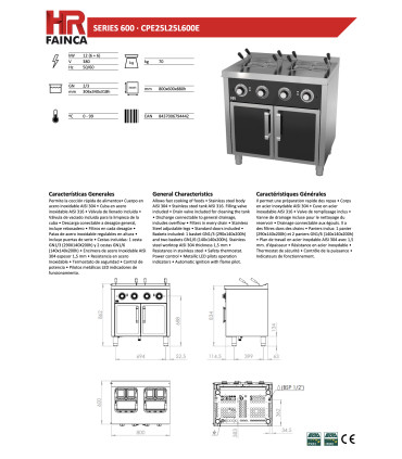 Cocedores de Pasta Cuecepasta Eléctrico de 25+25 litros CPE25L25L HR Fainca CPE25L25L600E
