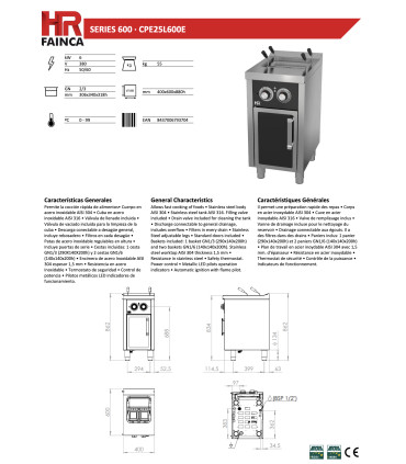 Cocedores de Pasta Cuecepasta Eléctrico de 25 litros CPE25 HR Fainca CPE25L600E