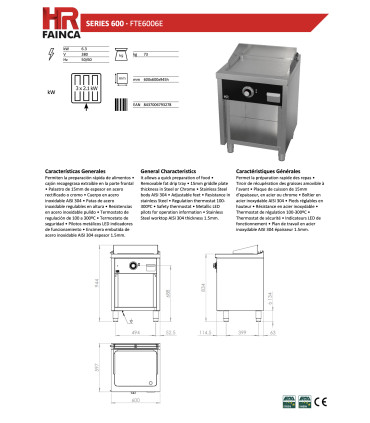 Planchas eléctricas Plancha Fry Top 600 mm eléctrico con mueble serie 600 HR Fainca FTE6006E HR Fainca