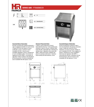 Planchas eléctricas Plancha Fry Top 600 mm eléctrico con mueble serie 600 HR Fainca FTE6006E HR Fainca