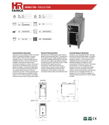 Freidoras a Gas Freidora a gas de mueble 12 litros HR Fainca HR Fainca FDG12L750E