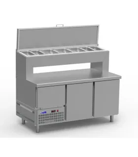Mesas Frías Fondo 800mm Mesa refrigerada para pizzas 1600x800 con vitrina elevada Oscar Zarzosa TPL-1600 Oscar Zarzosa TPL-1600
