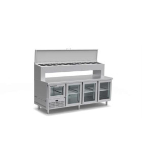 Mesas Frías Fondo 800mm Mesa refrigerada para pizzas 1600x800 con vitrina elevada Oscar Zarzosa TPL-1600 Oscar Zarzosa TPL-1600