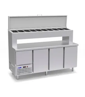 Mesas Frías Fondo 800mm Mesa refrigerada para pizzas 2130x800 con vitrina elevada Oscar Zarzosa TPL-2000 Oscar Zarzosa TPL-2000