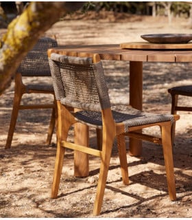 Silla en madera de teka y cuerda sintética modelo Palma Real